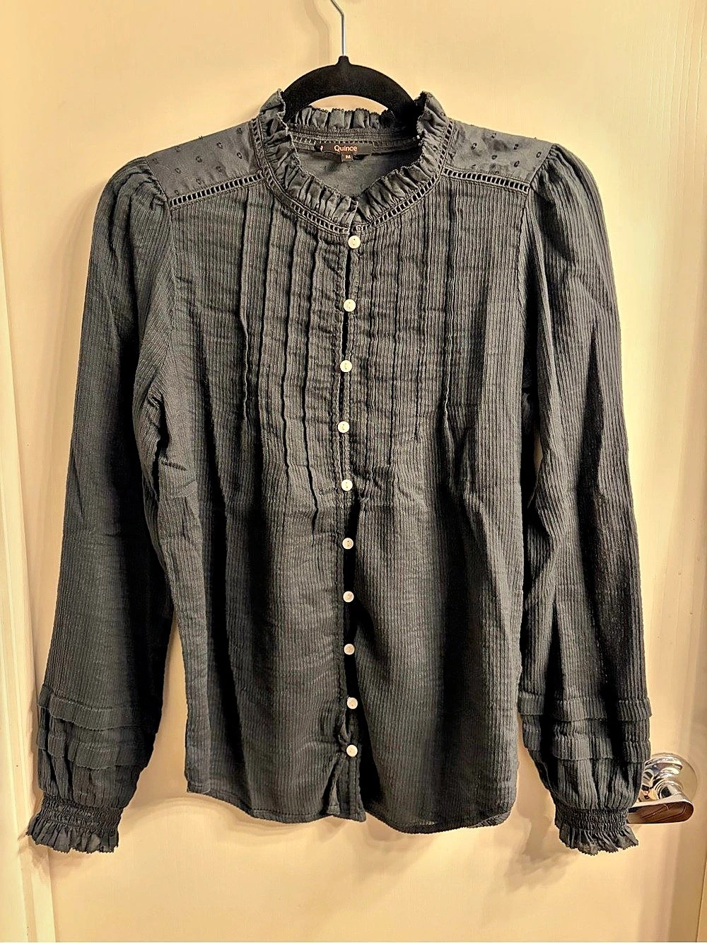Quince Organic Textured Cotton Peasant Blouse Size Medium